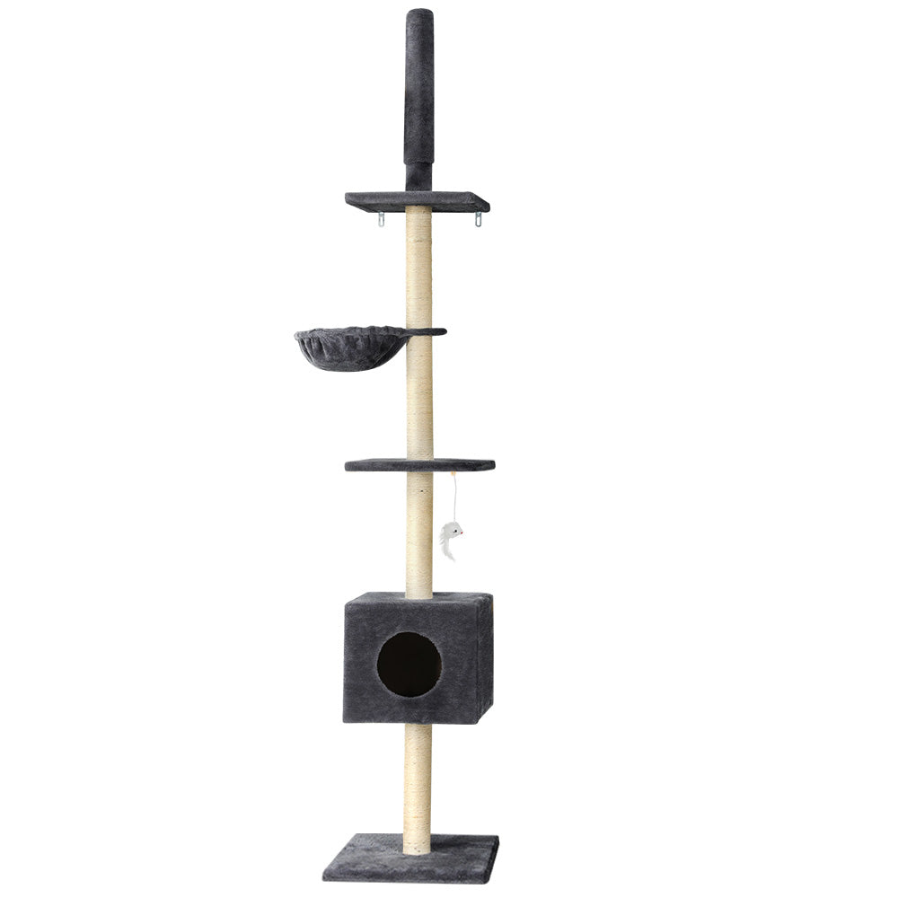 i.Pet Cat Tree 260cm Tower Scratching Post Scratcher Floor to Ceiling Cats Bed Dark Grey-0