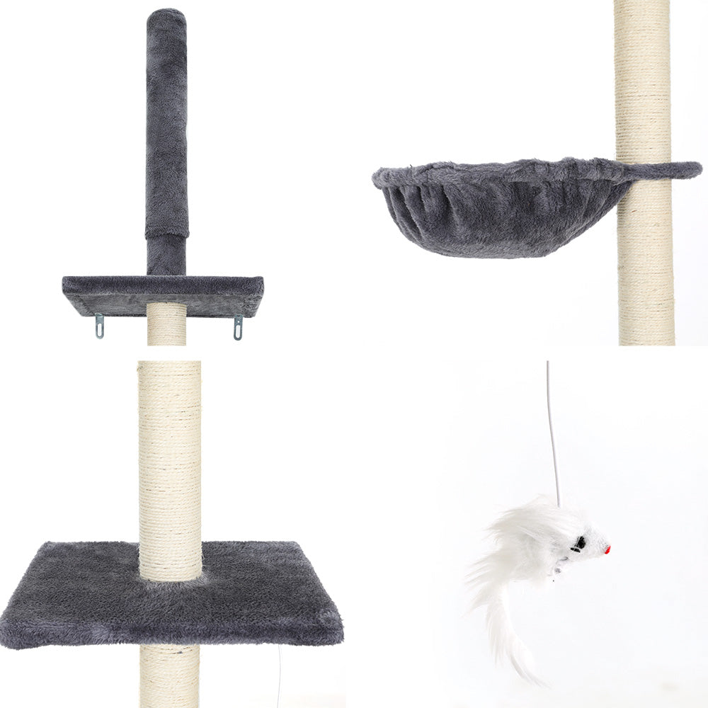 i.Pet Cat Tree 260cm Tower Scratching Post Scratcher Floor to Ceiling Cats Bed Dark Grey-2