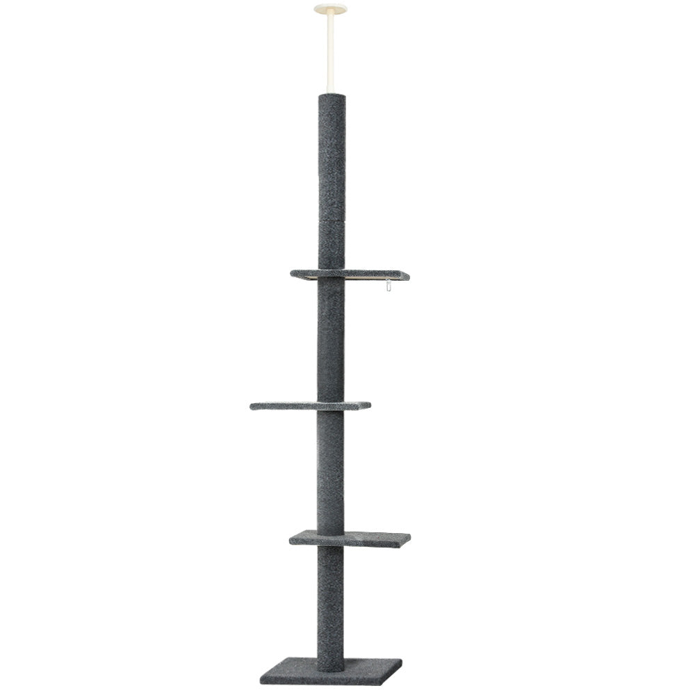 i.Pet Cat Tree 290cm Tower Scratching Post Scratcher Floor to Ceiling Cats Bed Grey-0