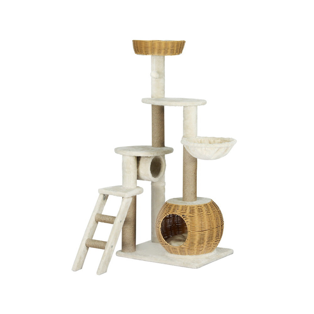 i.Pet Cat Tree 138cm Tower Scratching Post Scratcher Wood Bed Condo House Rattan Ladder-0