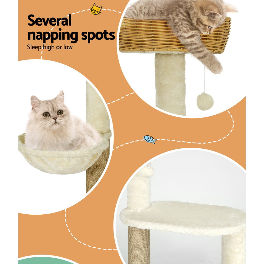 i.Pet Cat Tree 138cm Tower Scratching Post Scratcher Wood Bed Condo House Rattan Ladder-4