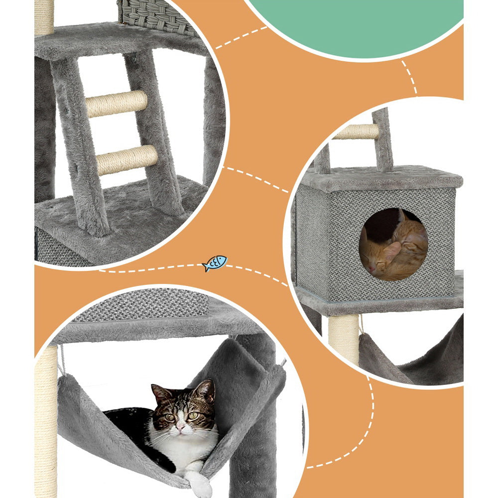 i.Pet Cat Tree 169cm Tower Scratching Post Scratcher Wood Bed Condo House Rattan Ladder-5