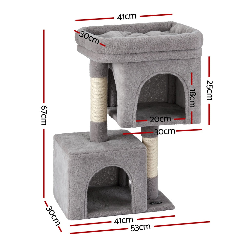 i.Pet Cat Tree 67cm Tower Scratching Post Trees Scratcher Condo House Light Grey-1