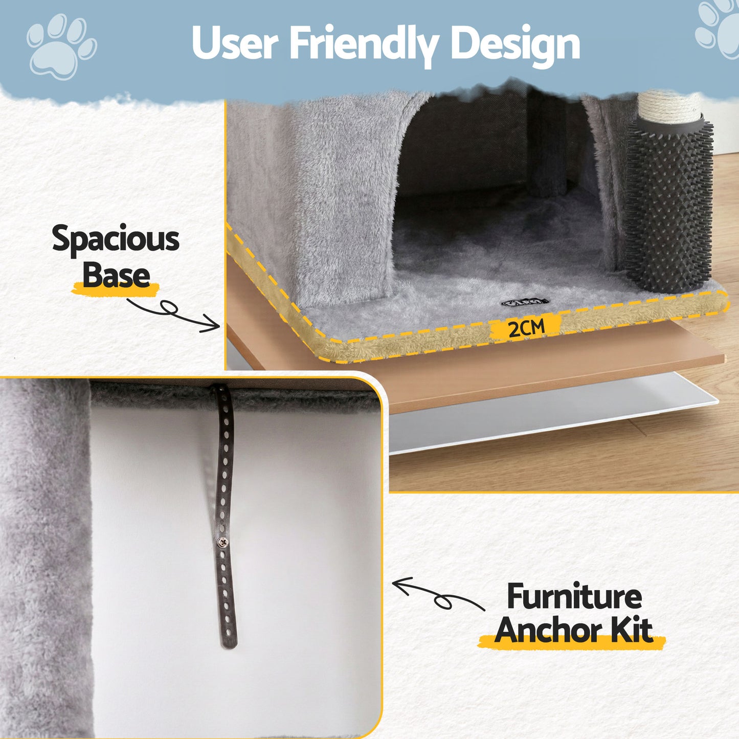 i.Pet Cat Tree Tower 82cm Scratching Post Furniture Scratcher House Light Grey-6