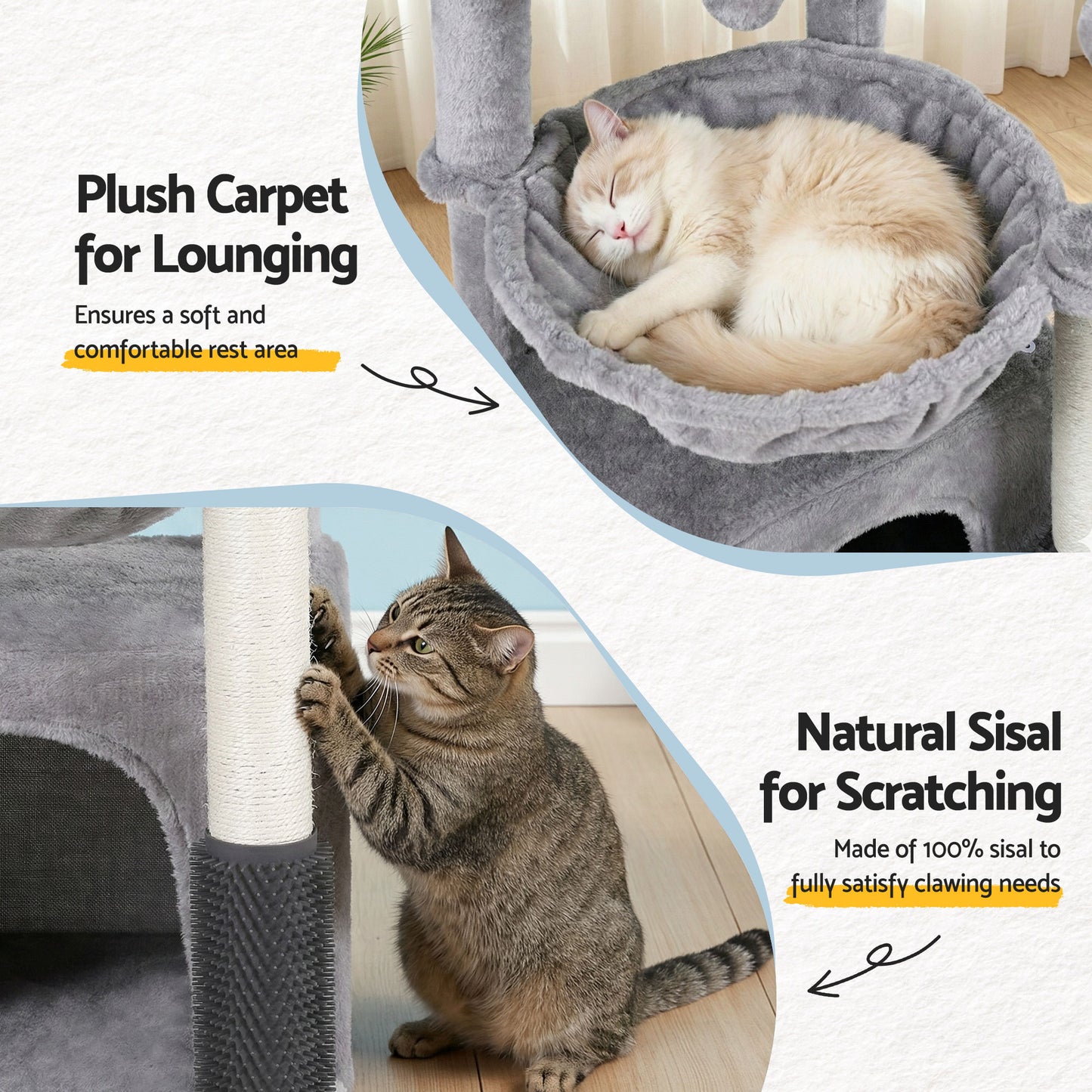 i.Pet Cat Tree Tower 82cm Scratching Post Furniture Scratcher House Light Grey-7