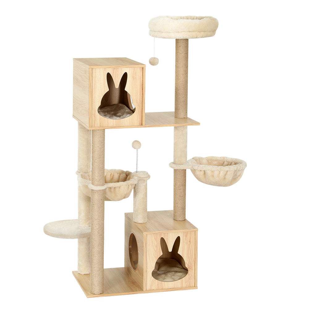 i.Pet Cat Tree 141cm Tower Scratching Post Scratcher Wood Bed Condo Toys House Ladder-0