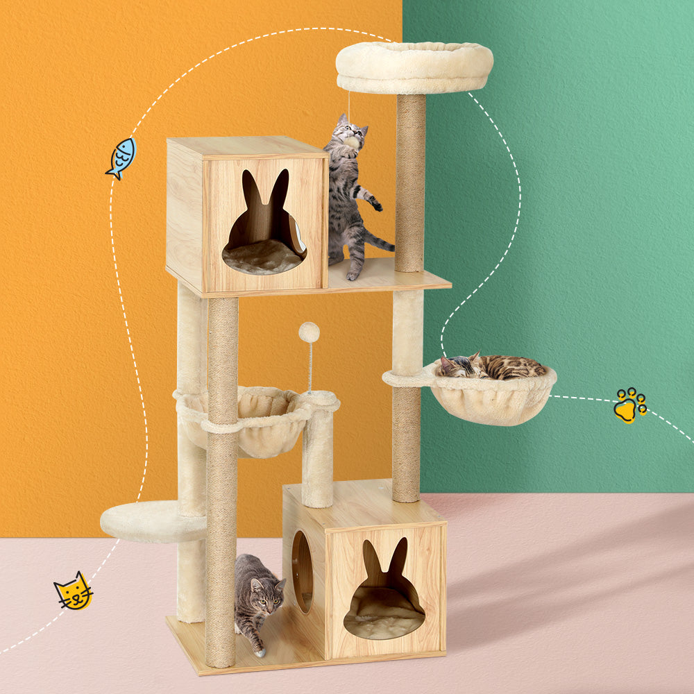 i.Pet Cat Tree 141cm Tower Scratching Post Scratcher Wood Bed Condo Toys House Ladder-6