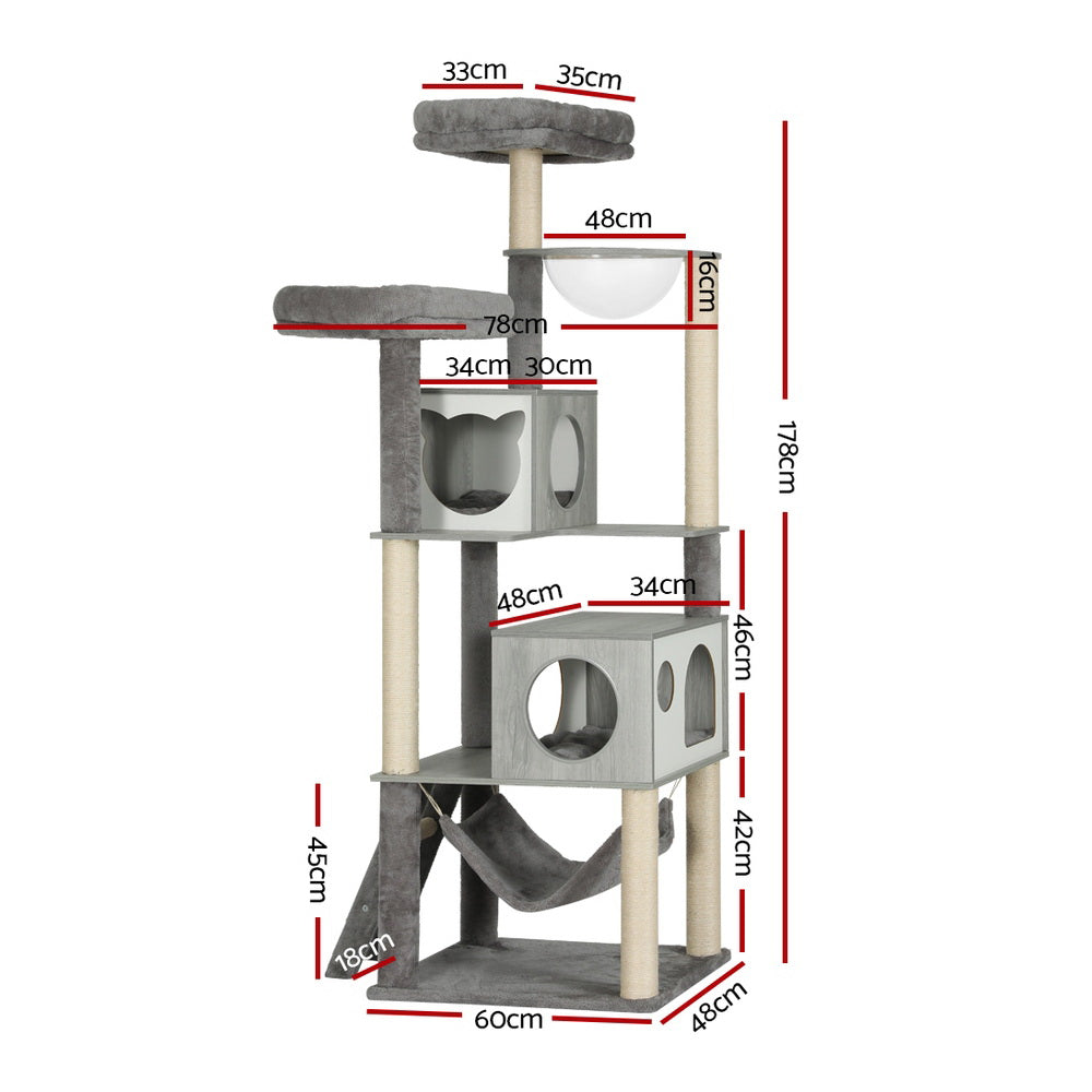 i.Pet Cat Tree 178cm Tower Scratching Post Scratcher Wood Bed Condo House Wooden Ladder-1