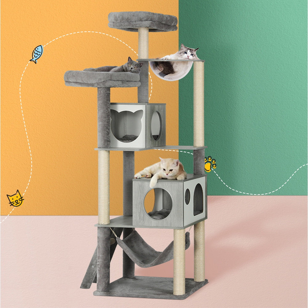 i.Pet Cat Tree 178cm Tower Scratching Post Scratcher Wood Bed Condo House Wooden Ladder-6