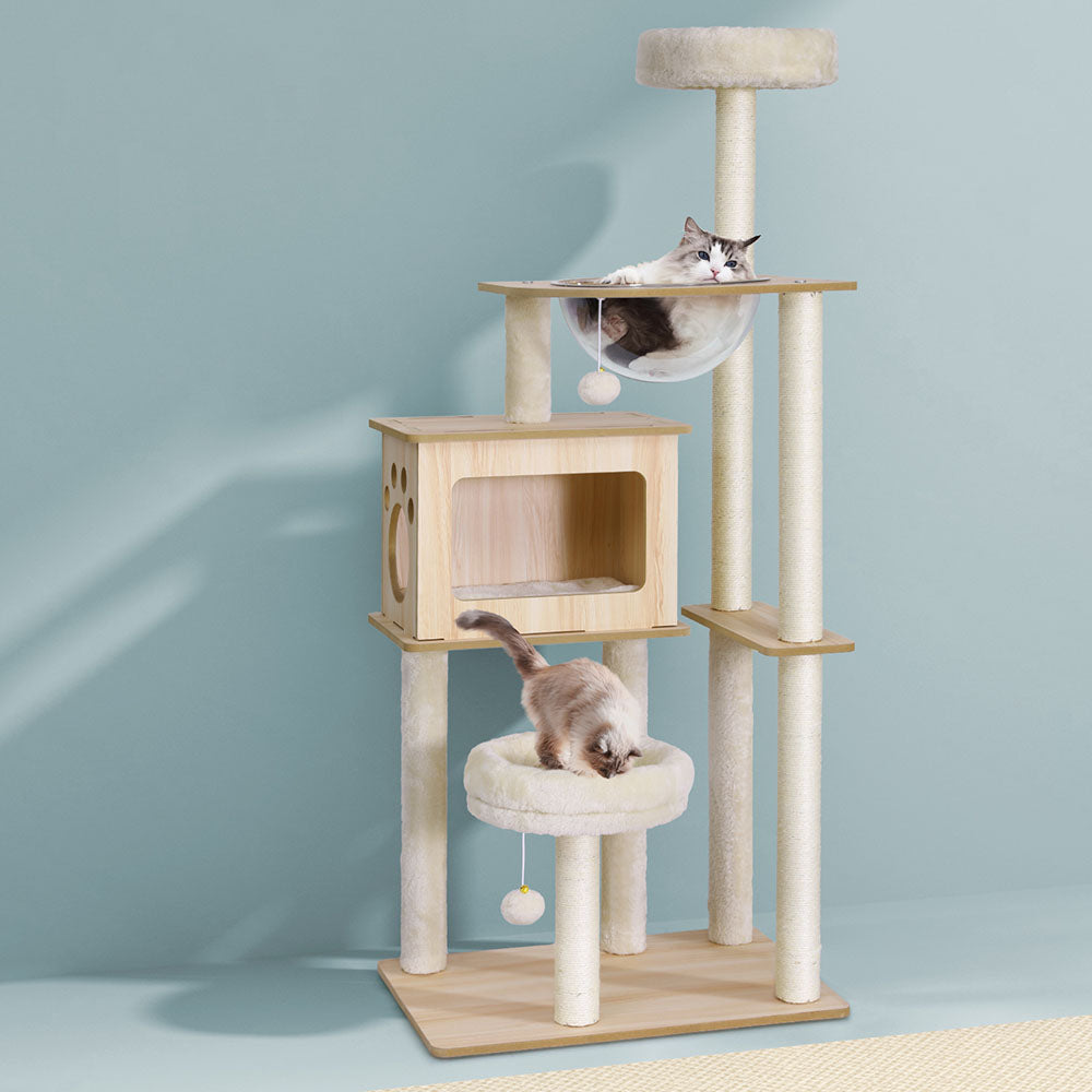 i.Pet Cat Tree Tower Scratching Post Scratcher 142cm Wood Bed Condo House-5