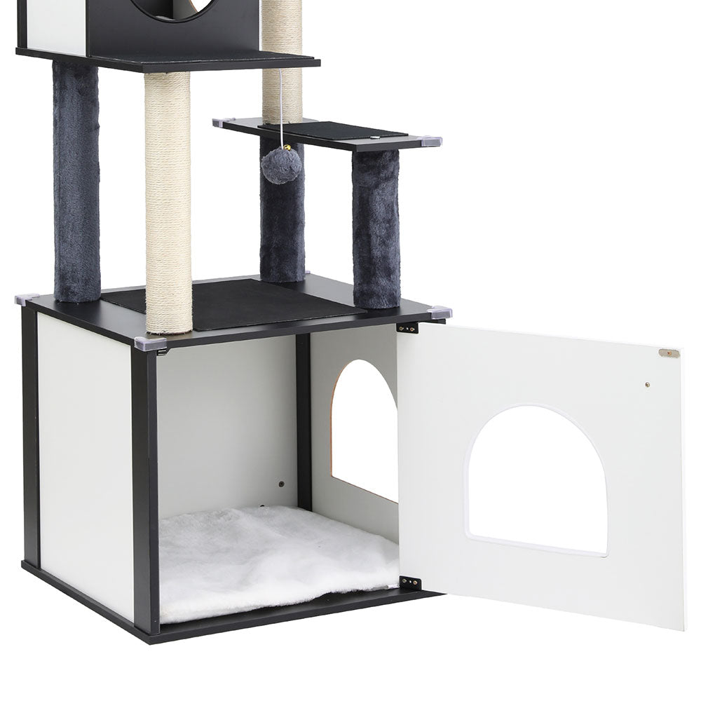 i.Pet Cat Tree Tower Scratching Post Scratcher 144cm Wood Bed Condo House Cabinet-5