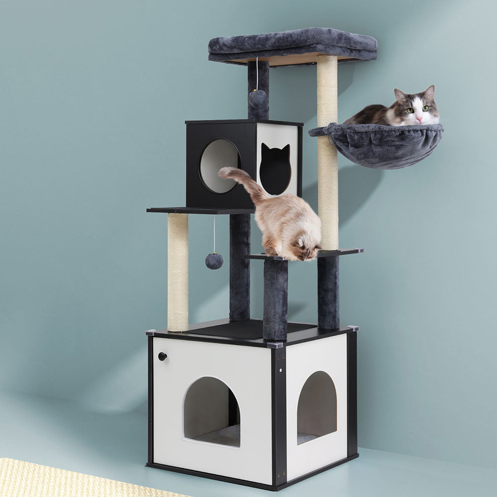 i.Pet Cat Tree Tower Scratching Post Scratcher 144cm Wood Bed Condo House Cabinet-6