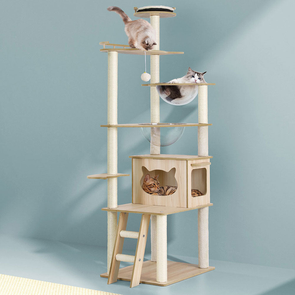 i.Pet Cat Tree Tower Scratching Post Scratcher 174cm Wood Bed Condo House Ladder-5