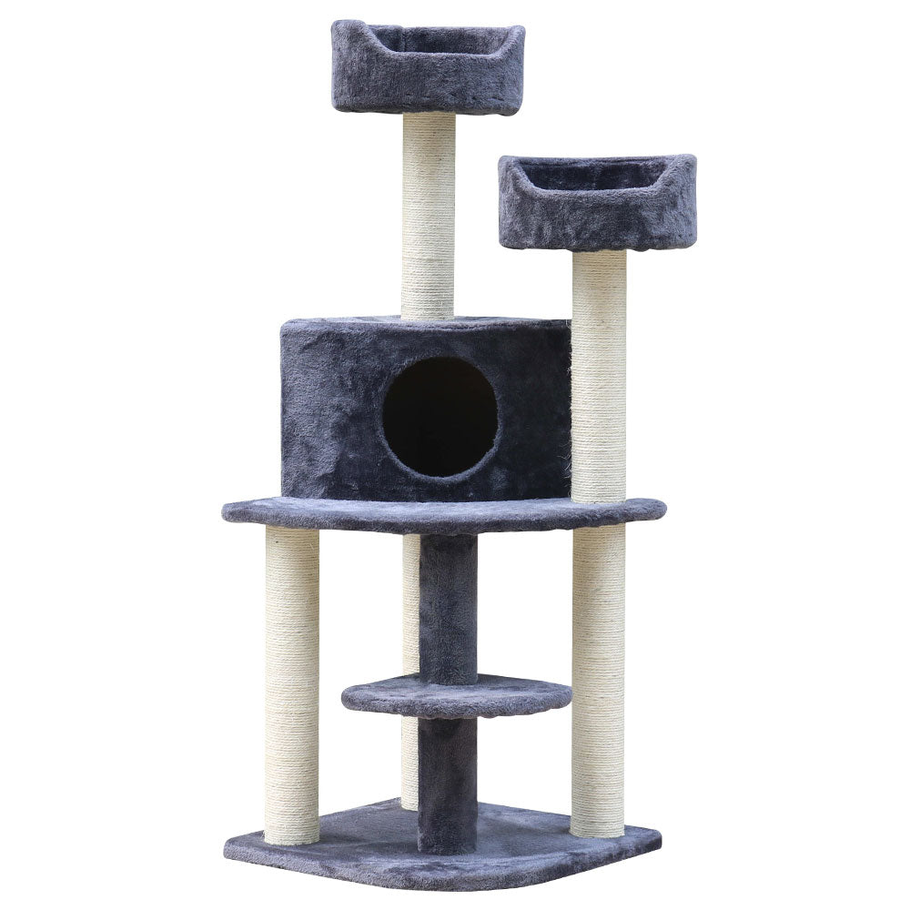 i.Pet Cat Tree 126cm Tower Scratching Post Scratcher Condo Trees House Grey-0