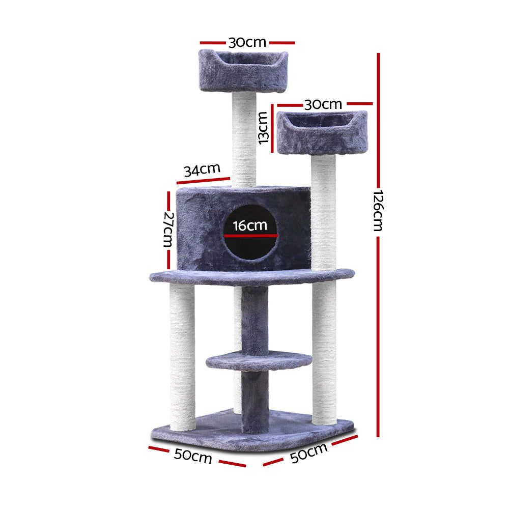 i.Pet Cat Tree 126cm Tower Scratching Post Scratcher Condo Trees House Grey-1