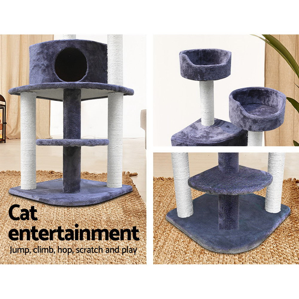 i.Pet Cat Tree 126cm Tower Scratching Post Scratcher Condo Trees House Grey-4