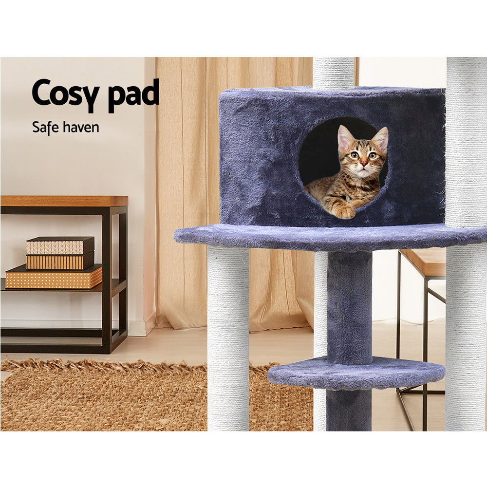 i.Pet Cat Tree 126cm Tower Scratching Post Scratcher Condo Trees House Grey-5