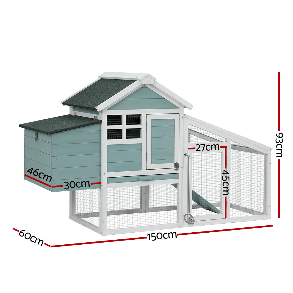 i.Pet Chicken Coop Rabbit Hutch 150cm x 60cm x 93cm Large House Run Cage Wooden Outdoor Bunny-1