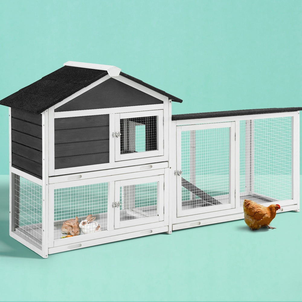 i.Pet Chicken Coop Rabbit Hutch Extra Large Wooden Run Cage House With Run Cage-0