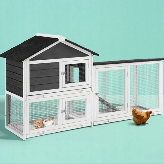 i.Pet Chicken Coop Rabbit Hutch Extra Large Wooden Run Cage House With Run Cage-0