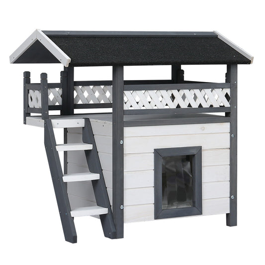 i.Pet Cat House Outdoor Shelter 77cm x 50cm x 73cm Rabbit Hutch Wooden Condo Small Dog Enclosure-0