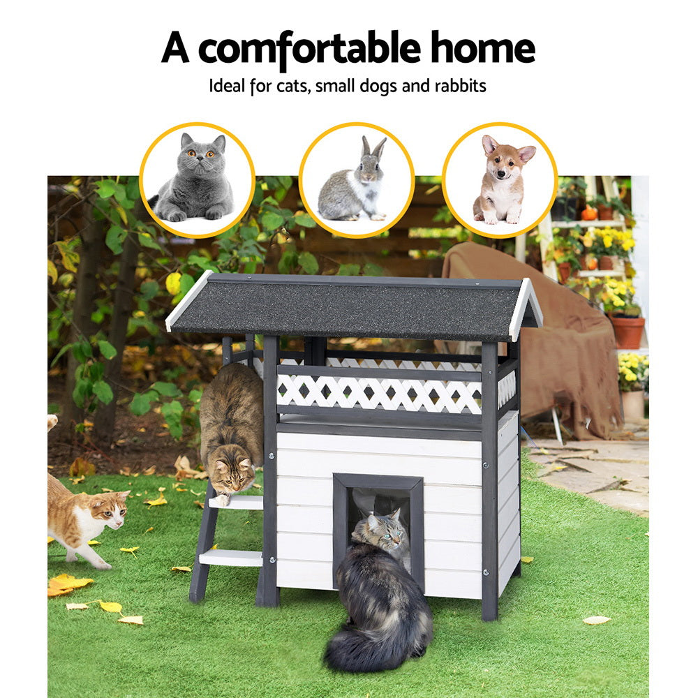 i.Pet Cat House Outdoor Shelter 77cm x 50cm x 73cm Rabbit Hutch Wooden Condo Small Dog Enclosure-3