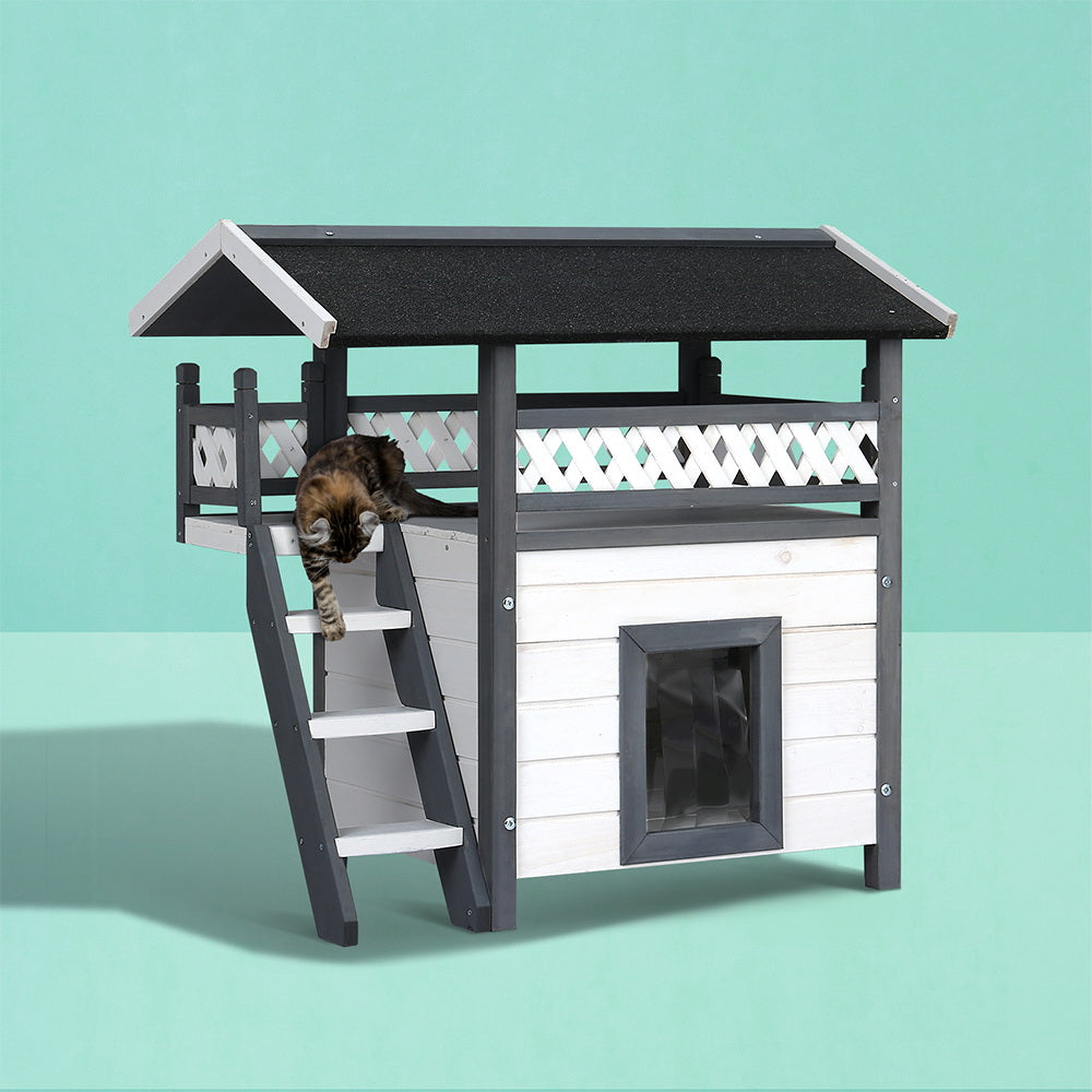 i.Pet Cat House Outdoor Shelter 77cm x 50cm x 73cm Rabbit Hutch Wooden Condo Small Dog Enclosure-6