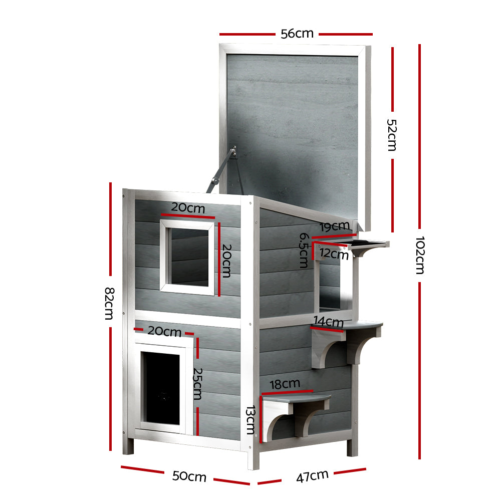 i.Pet Cat House Outdoor Shelter 56cm x 52cm x 82cm Rabbit Hutch Wooden Condo Small Dog Pet Enclosure-1