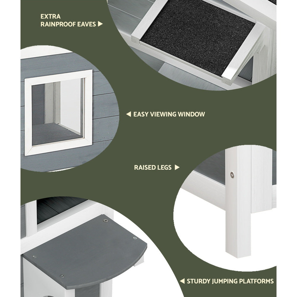 i.Pet Cat House Outdoor Shelter 56cm x 52cm x 82cm Rabbit Hutch Wooden Condo Small Dog Pet Enclosure-5