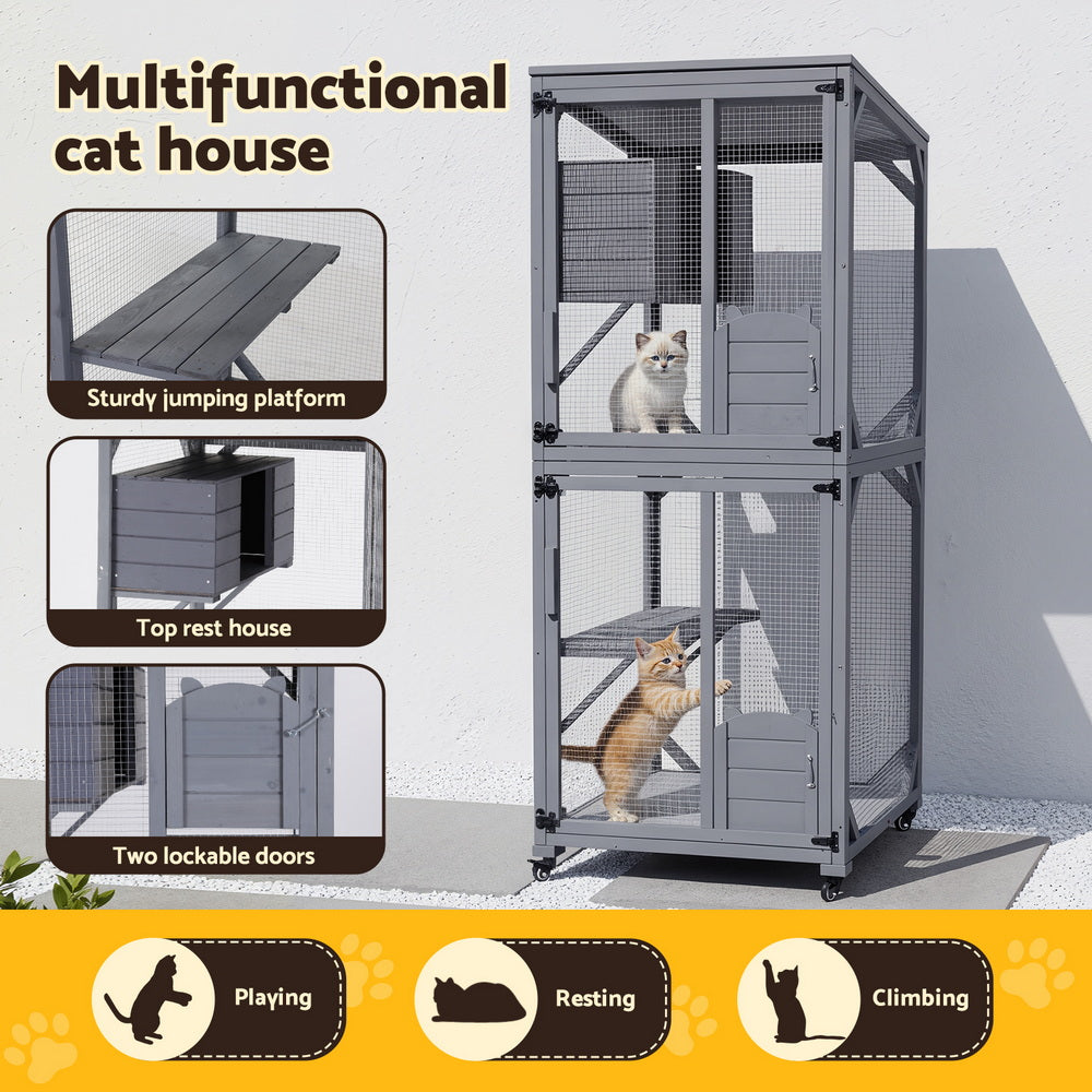 i.Pet Cat House Wooden 180cm Rabbit Hutch Pet Condo Small Dog Enclosure Cage-4