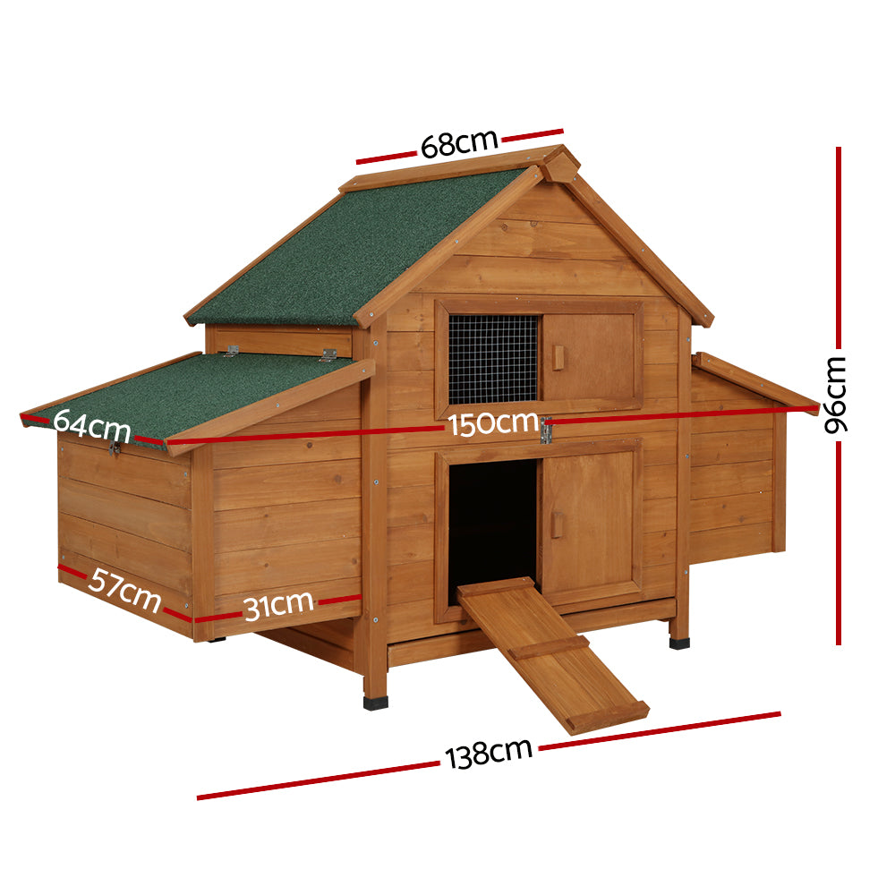 i.Pet Chicken Coop Rabbit Hutch 150cm x 68cm x 96cm Large House Run Cage Wooden Outdoor Pet Enclosure-1