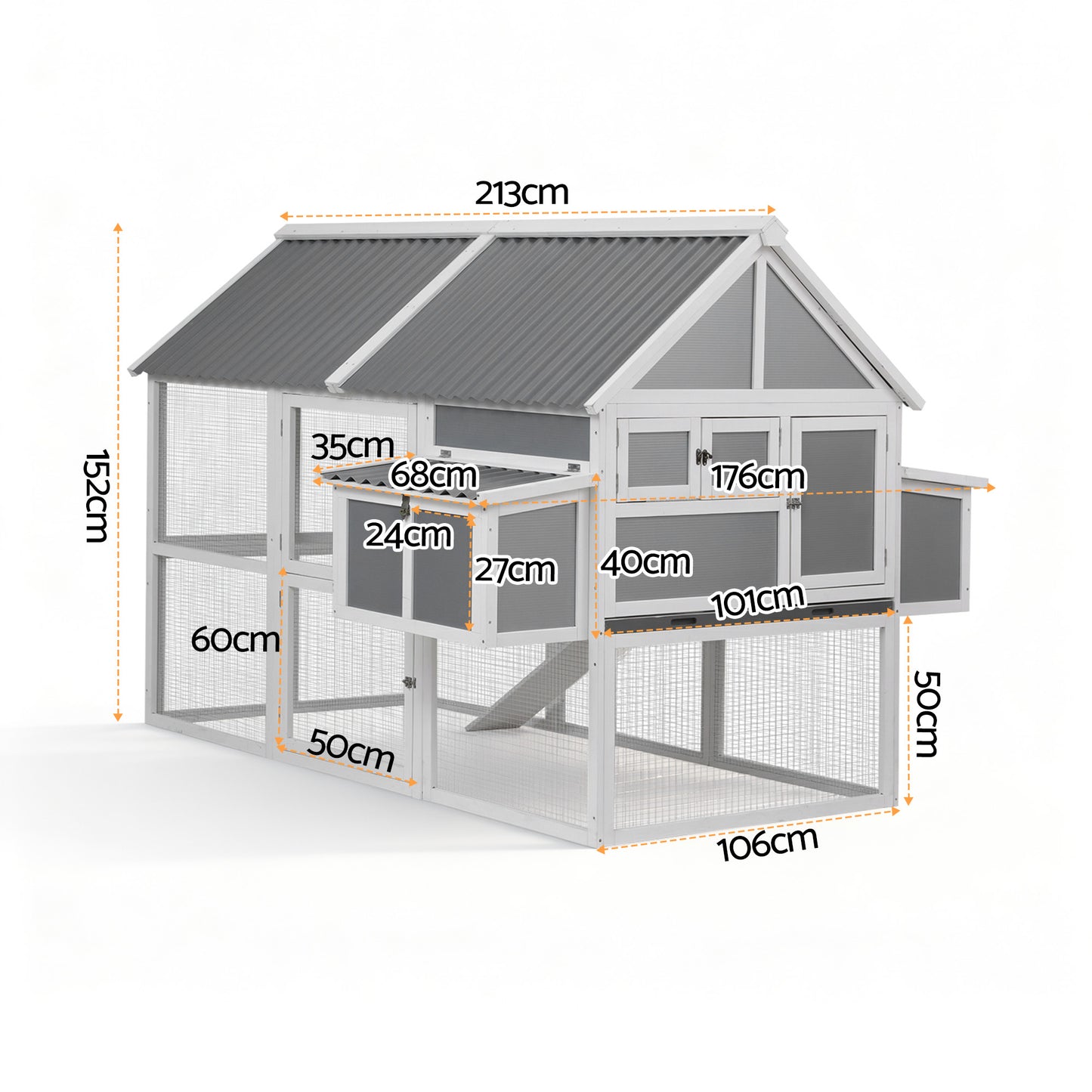 i.Pet Chicken Coop Large Outdoor Rabbit Hutch Chook House Hatch Box With Run Grey White-1
