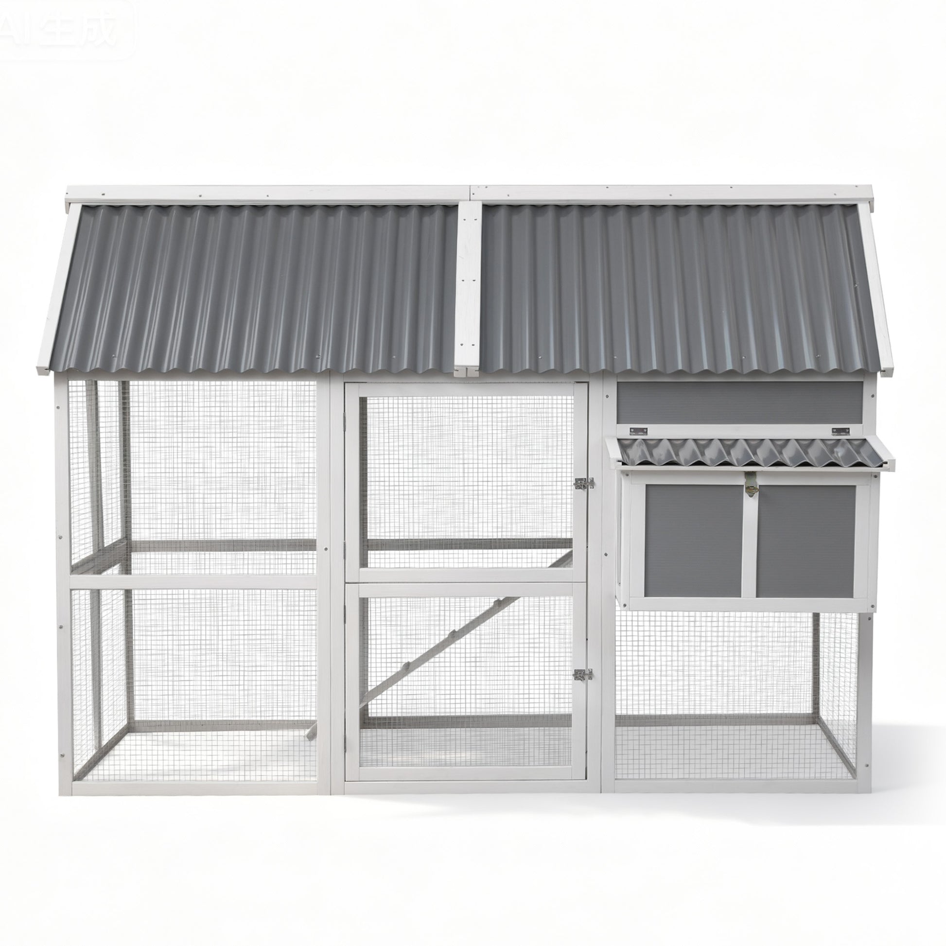 i.Pet Chicken Coop Large Outdoor Rabbit Hutch Chook House Hatch Box With Run Grey White-2