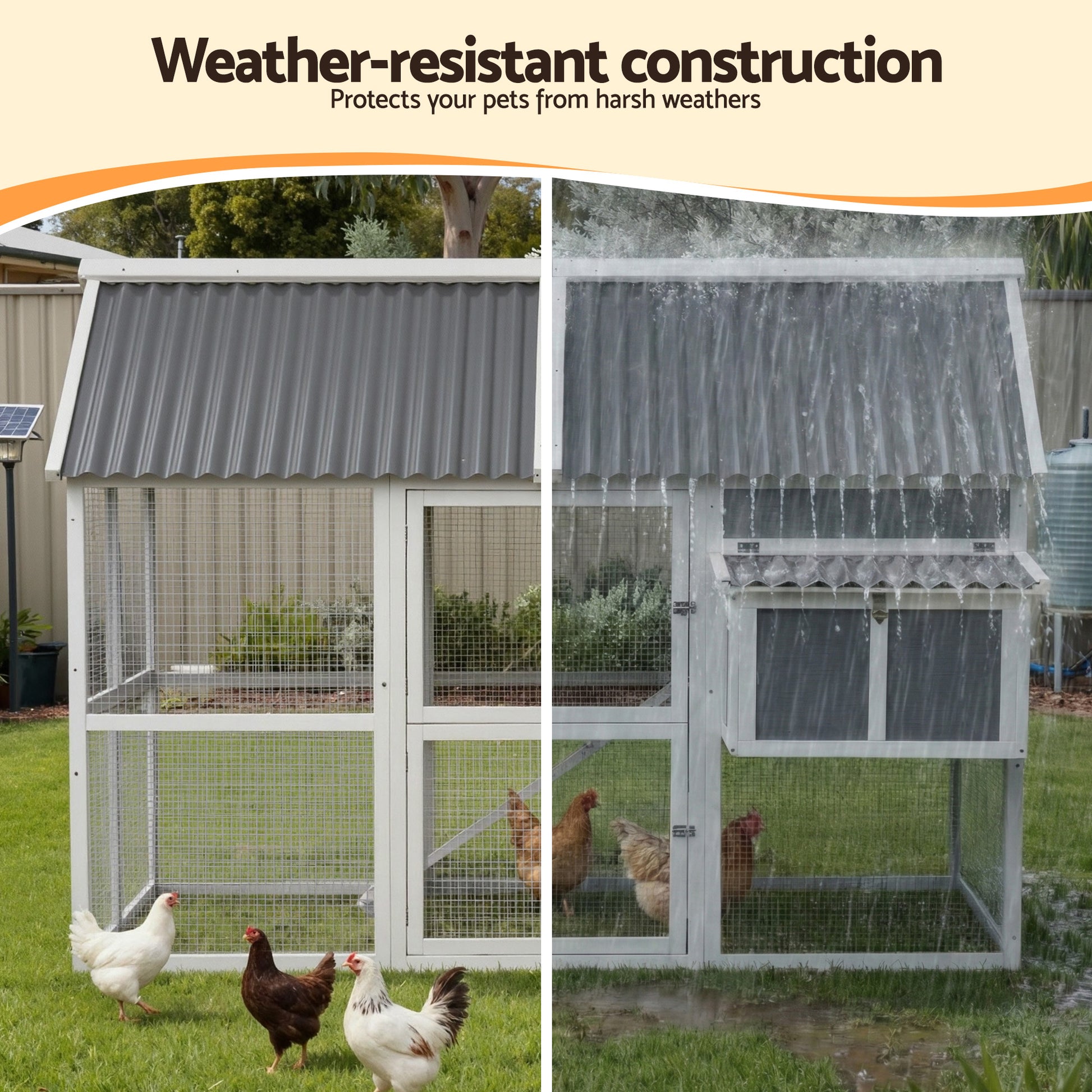 i.Pet Chicken Coop Large Outdoor Rabbit Hutch Chook House Hatch Box With Run Grey White-4