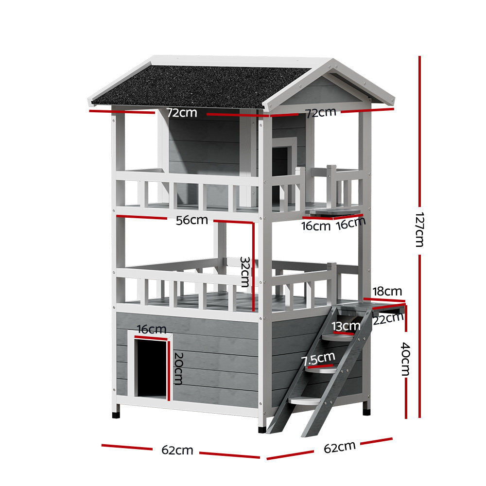 i.Pet Cat House Outdoor Shelter 72cm x 72cm x 127cm Rabbit Hutch Wooden Condo Small Dog Pet Houses Enclosure-1