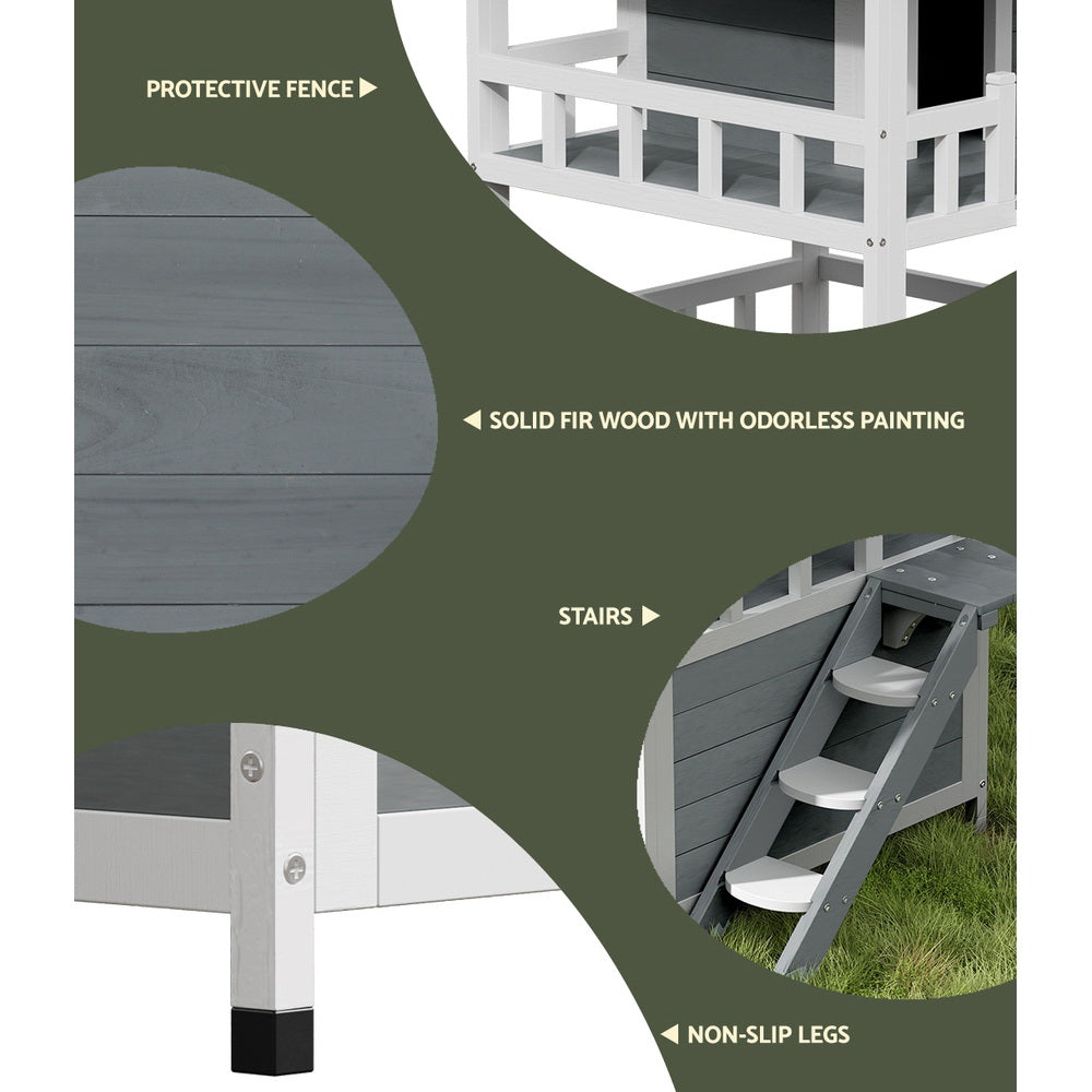 i.Pet Cat House Outdoor Shelter 72cm x 72cm x 127cm Rabbit Hutch Wooden Condo Small Dog Pet Houses Enclosure-5