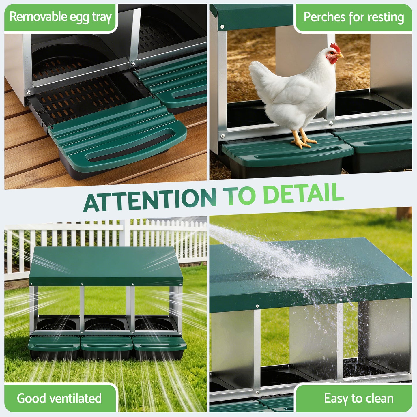 i.Pet Chicken Nesting Box Roll Away 3 Holes Metal Wall Mounted Nest Box Green