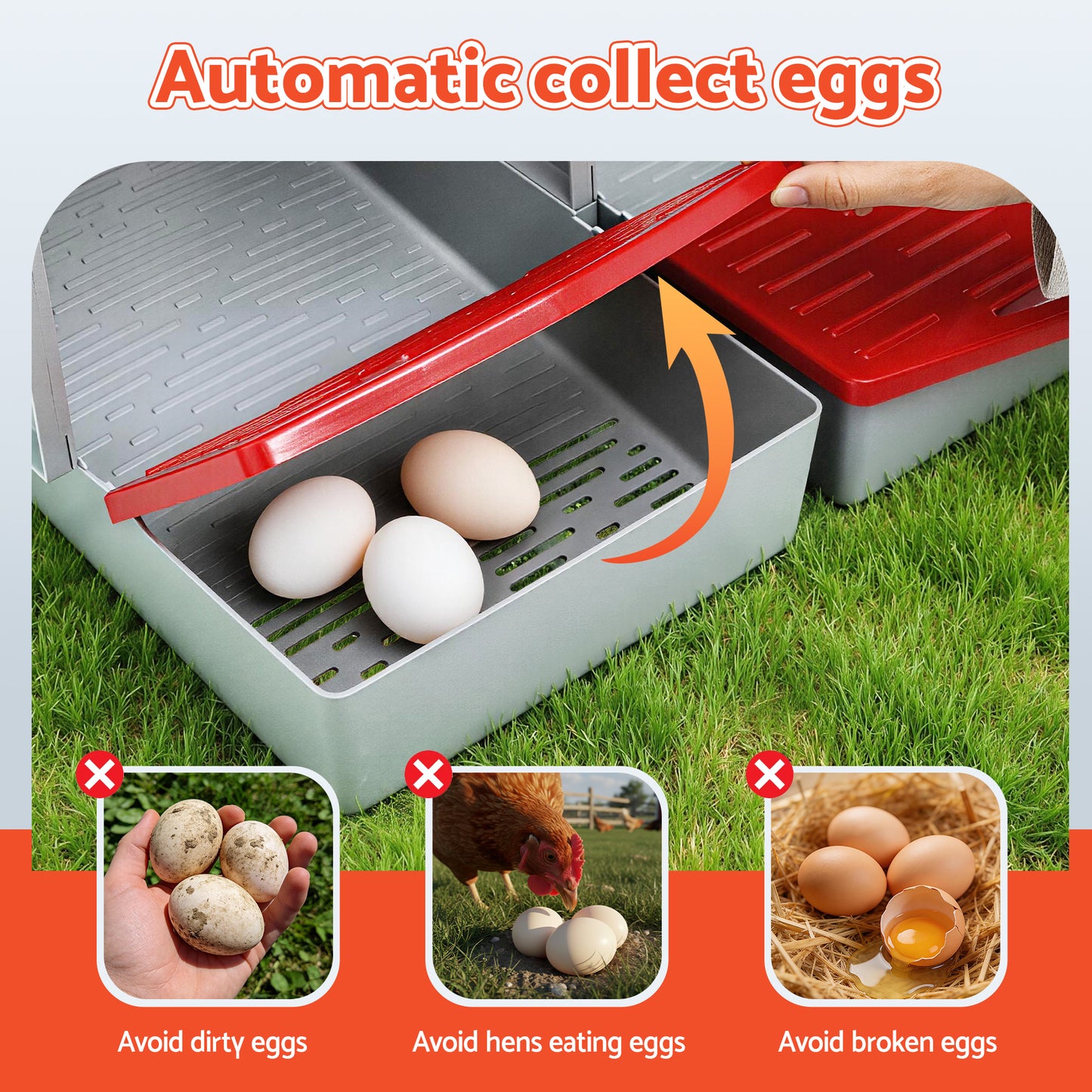 i.Pet Chicken Nesting Box 3 Hole Roll Away Poultry Hen Laying Egg Hutch Red