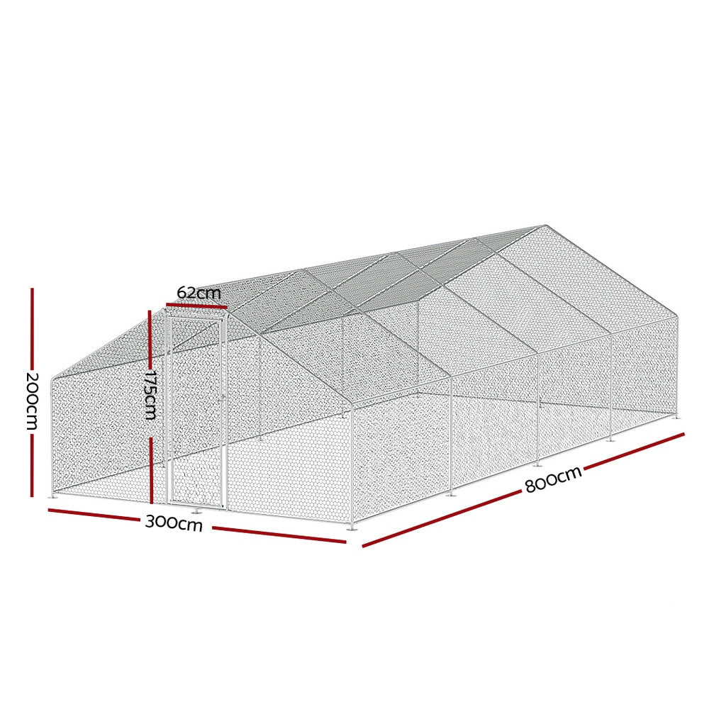 i.Pet Chicken Coop Cage 3x8x2m Galvanised Steel-1