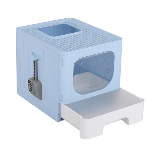 i.Pet Cat Litter Box Large Tray Kitty Toilet Enclosed Hooded Foldable Scoop Blue-0