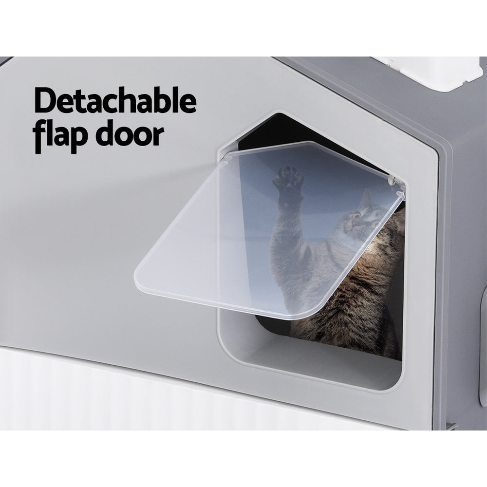 i.Pet Cat Litter Box Large Tray Kitty Toilet Fully Enclosed House Hooded Scoop Mat Grey-3