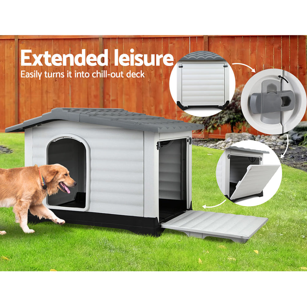 i.Pet Dog Kennel House Extra Large Outdoor Plastic Puppy Pet Cabin Shelter XL Grey-4