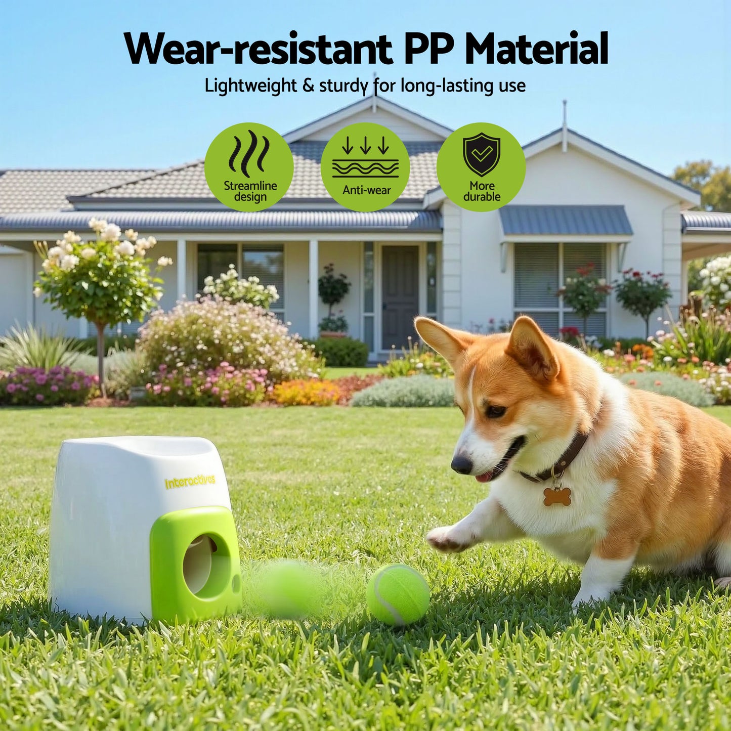 i.Pet 2-in-1 Dog Ball Launcher & Treat Dispenser with 2 Balls Green