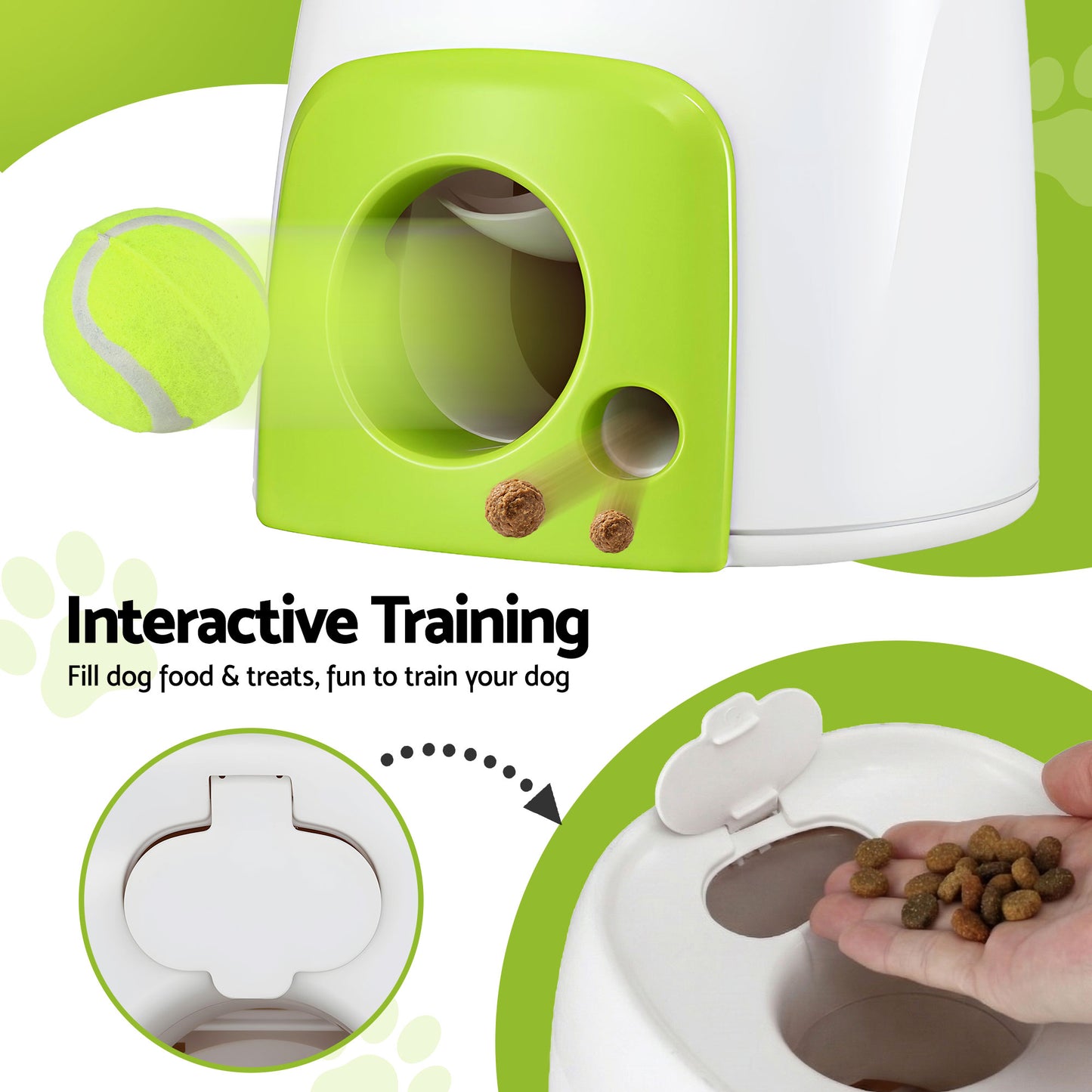 i.Pet 2-in-1 Dog Ball Launcher & Treat Dispenser with 2 Balls Green