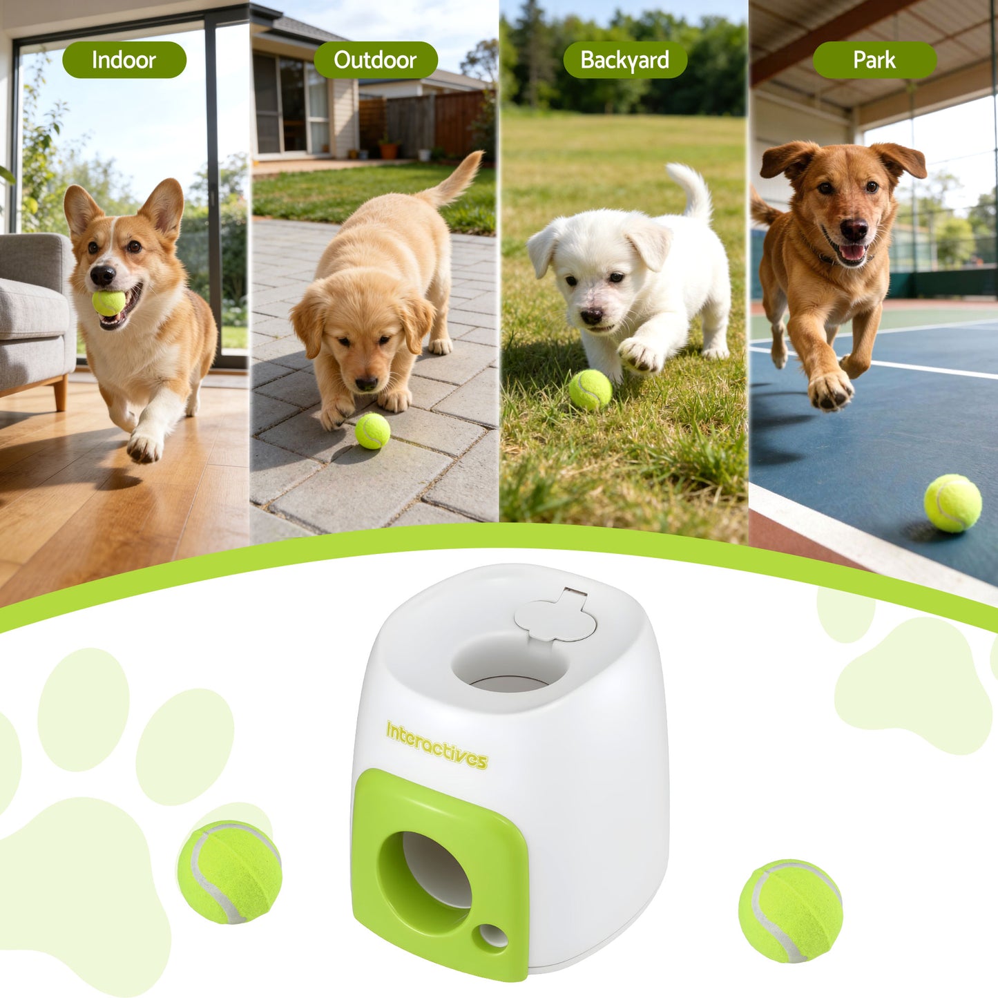 i.Pet 2-in-1 Dog Ball Launcher & Treat Dispenser with 2 Balls Green