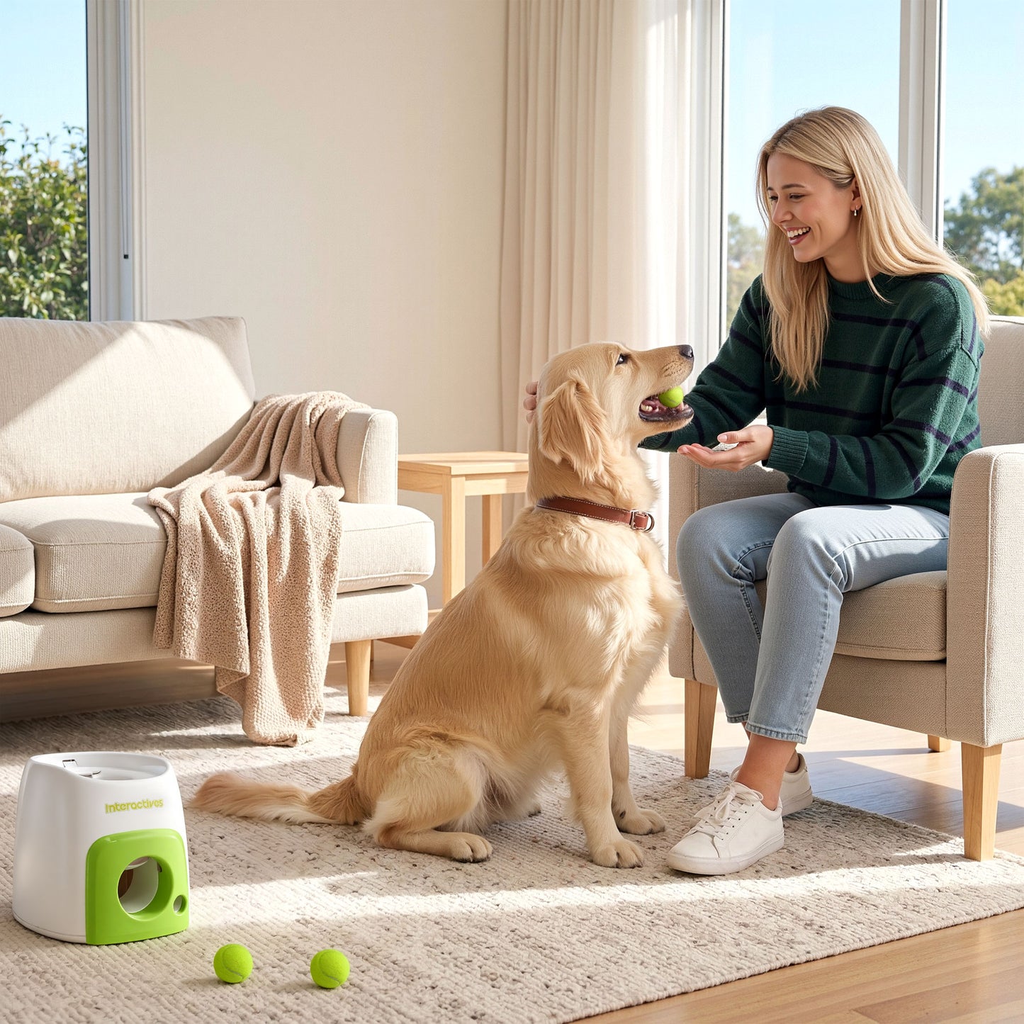 i.Pet 2-in-1 Dog Ball Launcher & Treat Dispenser with 2 Balls Green