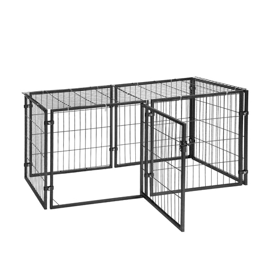 i.Pet Large Dog Crate Cage Playpen 129cm Puppy Pen Pet Enclosure Black-0