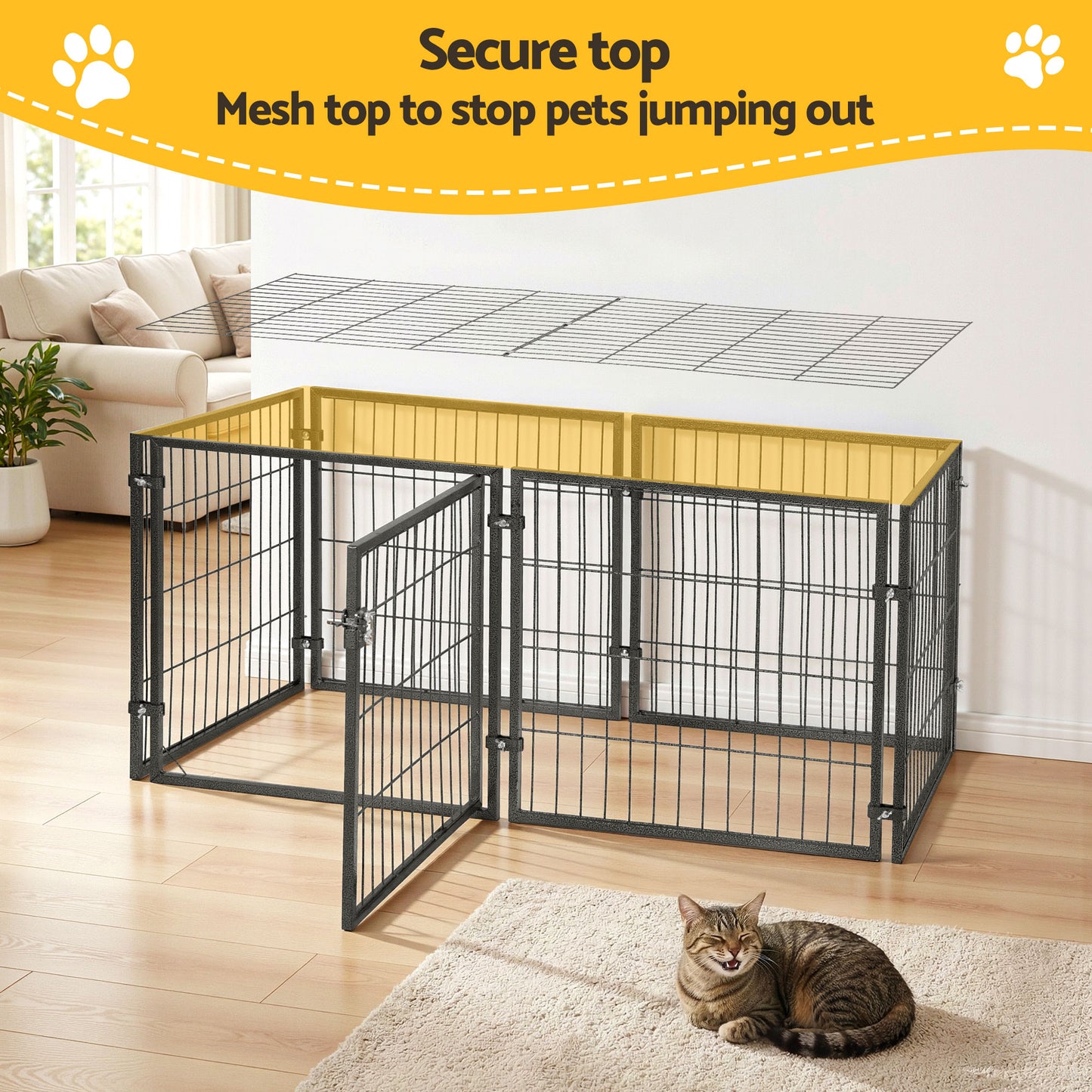 i.Pet Large Dog Crate Cage Playpen 129cm Puppy Pen Pet Enclosure Black-4