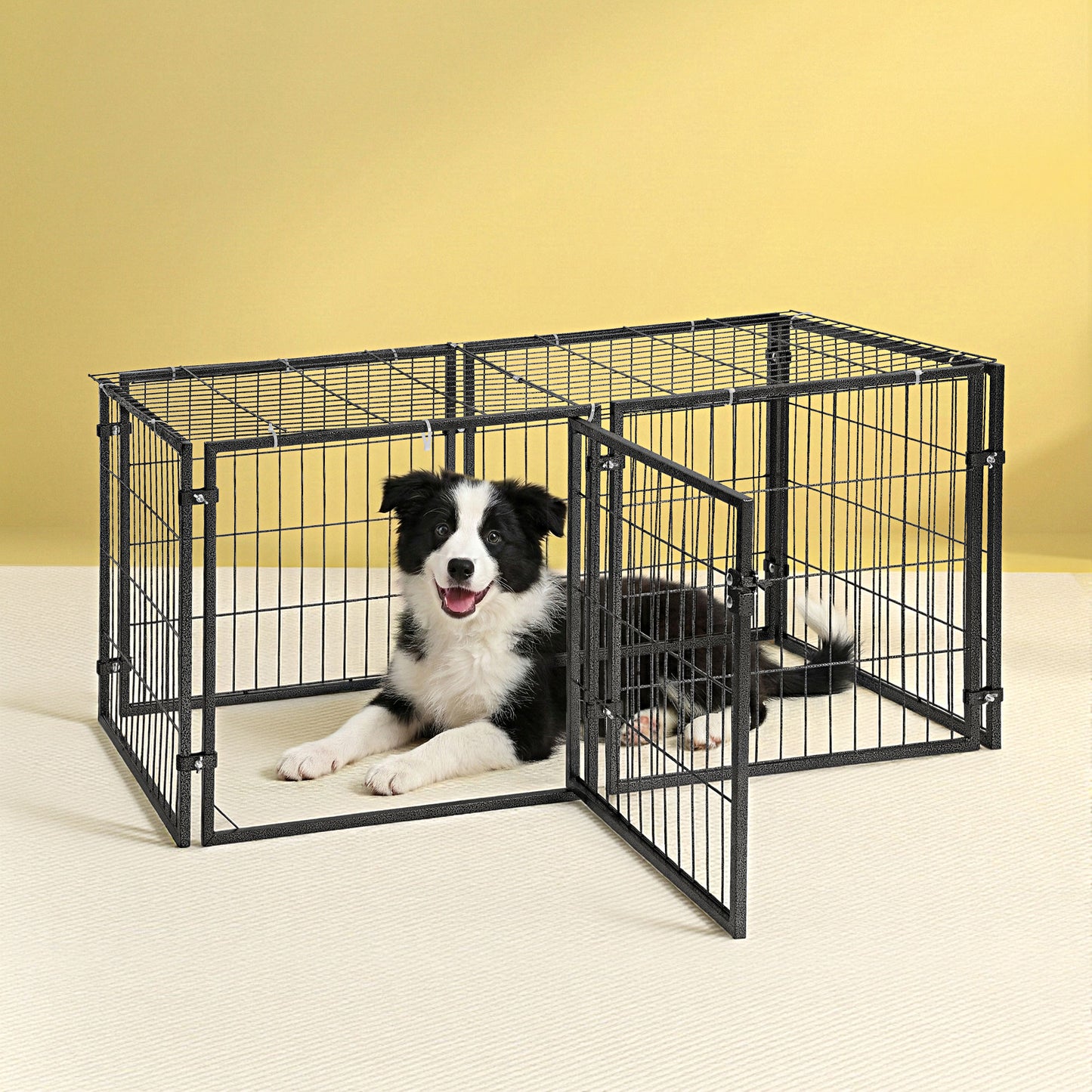 i.Pet Large Dog Crate Cage Playpen 129cm Puppy Pen Pet Enclosure Black-6