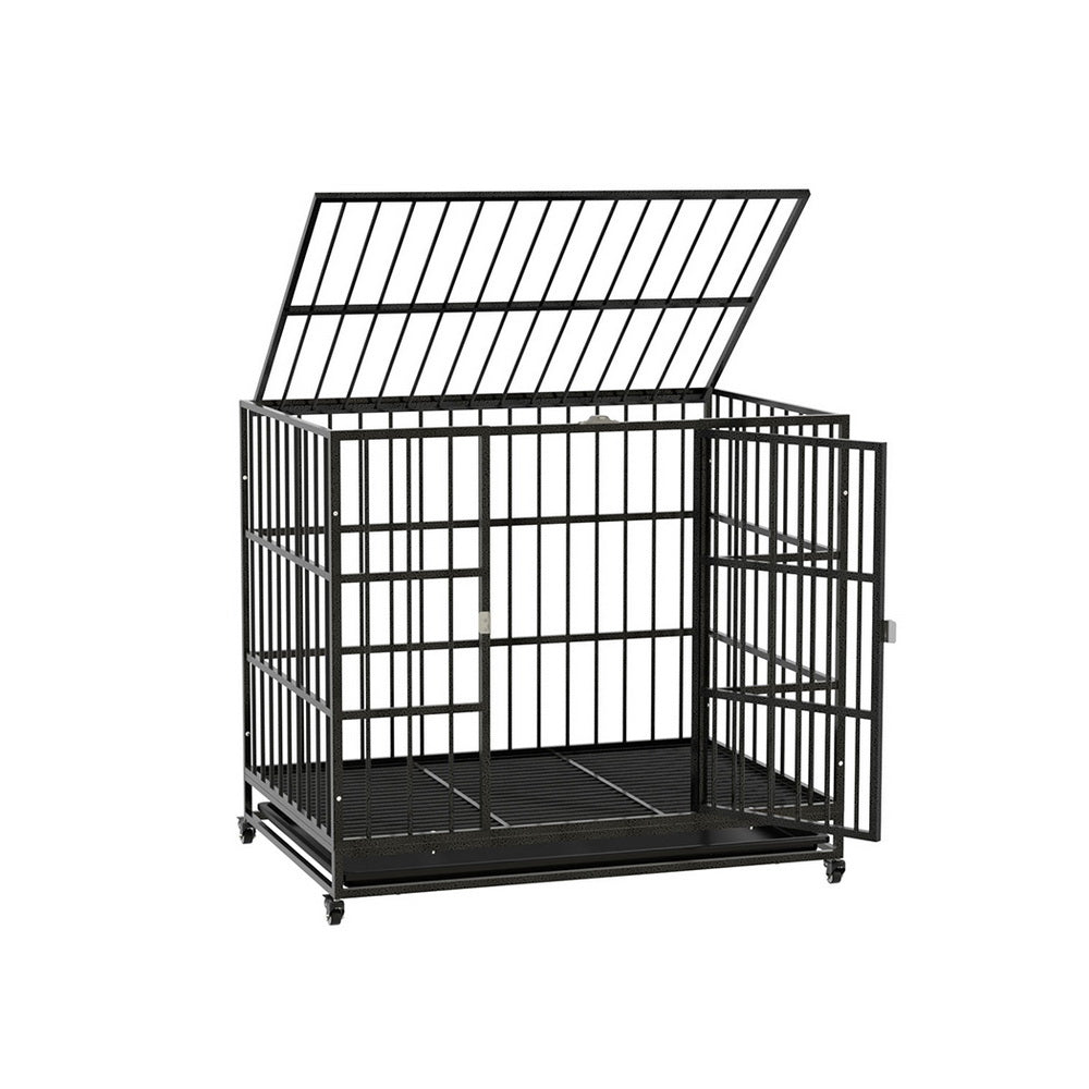 i.Pet Dog Cage Crate Large Puppy Cat Anti-Bite Pet Kennel Wheels w/Tray Metal-0